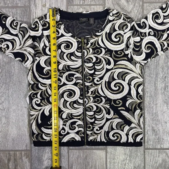 CHICO'S Travelers Scrolled Bomber Jacket Small Front Zip 3/4 Sleeve - Picture 11 of 15